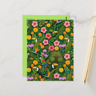 Vrolijke Kleurrijke Jungle Vogels Tropische Bloeme Briefkaart