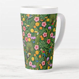 Vrolijke Kleurrijke Jungle Vogels Tropische Bloeme Latte Mok