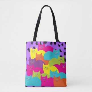 Vrolijke kleurrijke katten canvas tas