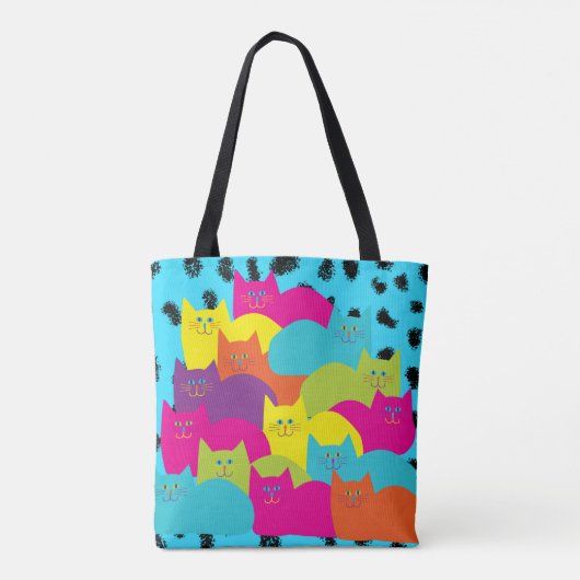 Vrolijke kleurrijke katten canvas tas (Achterkant)