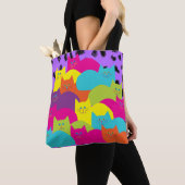 Vrolijke kleurrijke katten canvas tas (Dichtbij)
