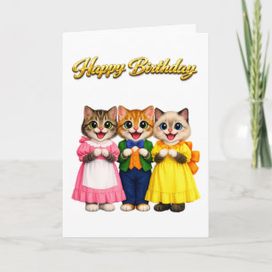 Vrolijke Kleurrijke Victoriaanse Stijl Kittens Ver Kaart