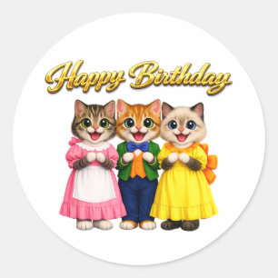 Vrolijke Kleurrijke Victoriaanse Stijl Kittens Ver Ronde Sticker
