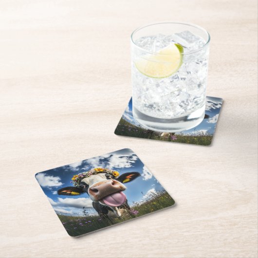 Vrolijke Koe in bloei Kartonnen Onderzetters (Insitu)