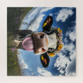 Vrolijke Koe in bloei Legpuzzel (Horizontaal)