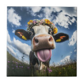 Vrolijke Koe in bloei Tegeltje (Voorkant)