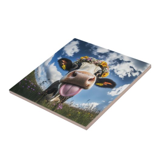 Vrolijke Koe in bloei Tegeltje (Zijkant)