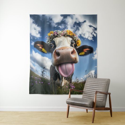 Vrolijke Koe in bloei Wandkleed (In situ)
