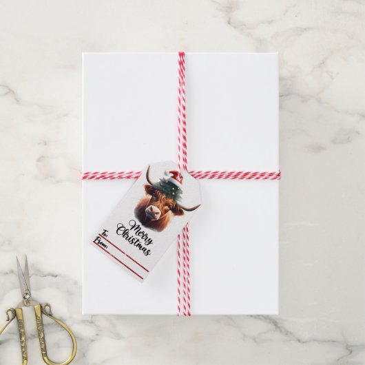 Vrolijke koe in een bril Kerst label Cadeaulabel (Met Touw)