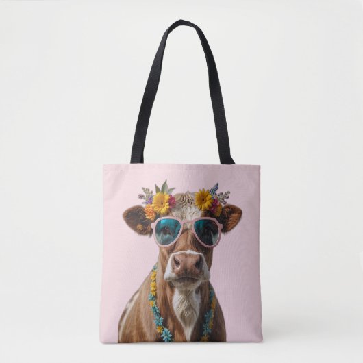 Vrolijke Koe met zonnebril Tote Bag (Voorkant)