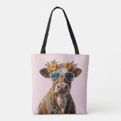Vrolijke Koe met zonnebril Tote Bag (Achterkant)