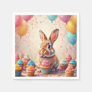 Vrolijke Konijn die Feestviert met Cupcakes Servet