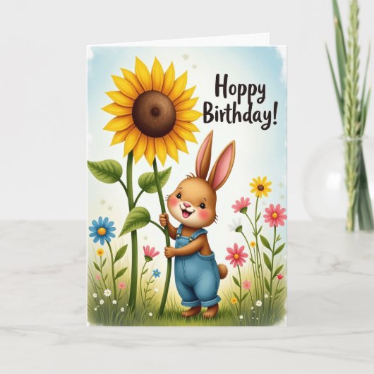 Vrolijke Konijn Zonnebloem Kaart (Voorkant)