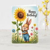 Vrolijke Konijn Zonnebloem Kaart (Gele Bloem)