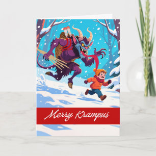 Vrolijke Krampus achter ondeugende jongen aanrenne Feestdagen Kaart