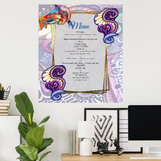 Vrolijke kunstenaar blauwe partij doedel creatie poster (Thuiskantoor)