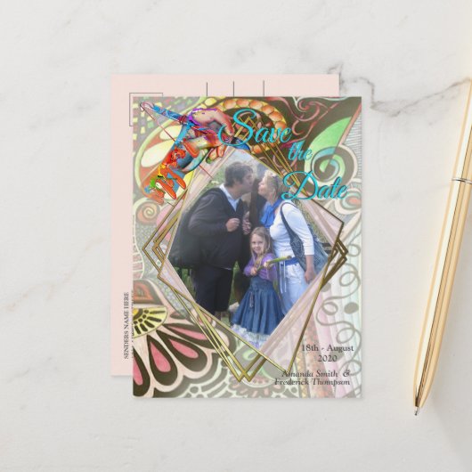 Vrolijke kunstenaar partij doedel creatie aankondigingskaart (Voorkant / Achterkant in situ)