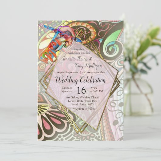 Vrolijke kunstenaar partij doedel creatie kaart (Staand voorkant)