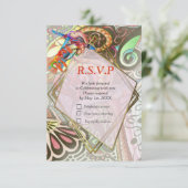 Vrolijke kunstenaar partij doedel creatie RSVP kaartje (Staand voorkant)