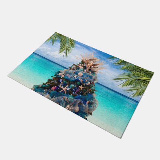 Vrolijke Kustkerst Tropische Strand HolidayTree Deurmat (Schuin)