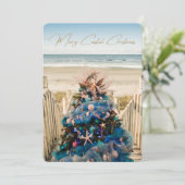 Vrolijke Kustkerst Tropische Strand HolidayTree Feestdagenkaart (Staand voorkant)