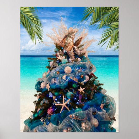 Vrolijke Kustkerst Tropische Strand HolidayTree Poster (Voorkant)