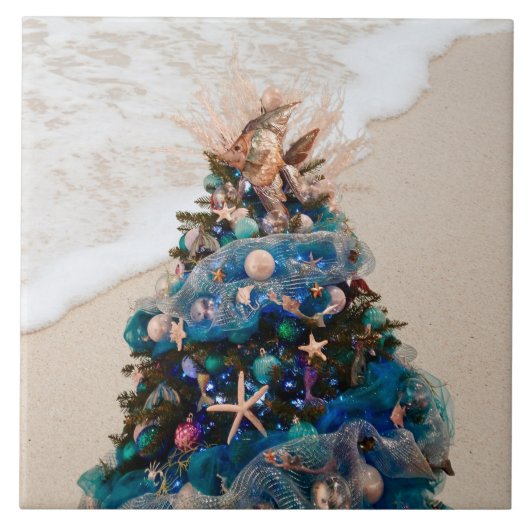 Vrolijke Kustkerst Tropische Strand HolidayTree Tegeltje (Voorkant)