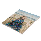 Vrolijke Kustkerst Tropische Strand HolidayTree Tegeltje (Zijkant)