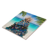 Vrolijke Kustkerst Tropische Strand HolidayTree Tegeltje (Zijkant)