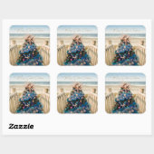 Vrolijke Kustkerst Tropische Strand HolidayTree Vierkante Sticker (Vel)