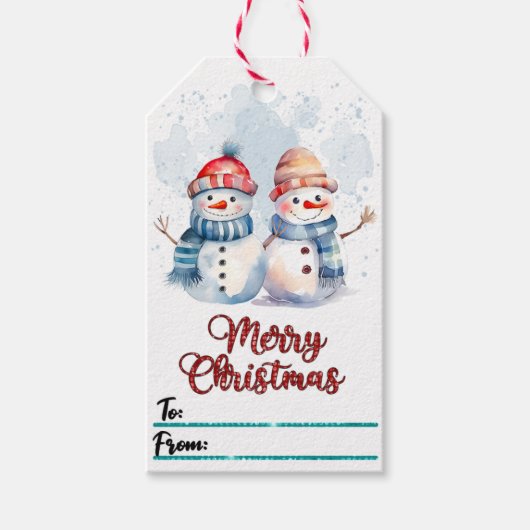 Vrolijke labels met sneeuwpoppen cadeaulabel (Voorkant)