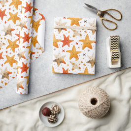 Vrolijke lachende rode en gele sterren Kinder Cadeaupapier