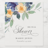 Vrolijke Landelijke Gele Blauwe Bloemige Bruilofts Wijn Etiket (Enkel label)