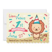 Vrolijke Leeuw Eerste Verjaardag Uitnodiging
