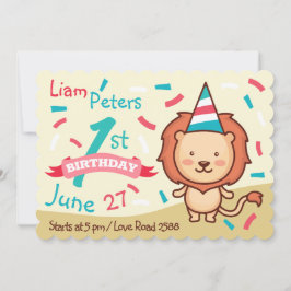 Vrolijke Leeuw Eerste Verjaardag Uitnodiging