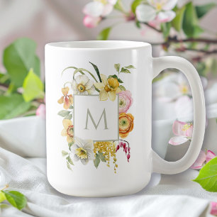 Vrolijke Lente Bloesems Waterverf Bloemige Monogra Koffiemok