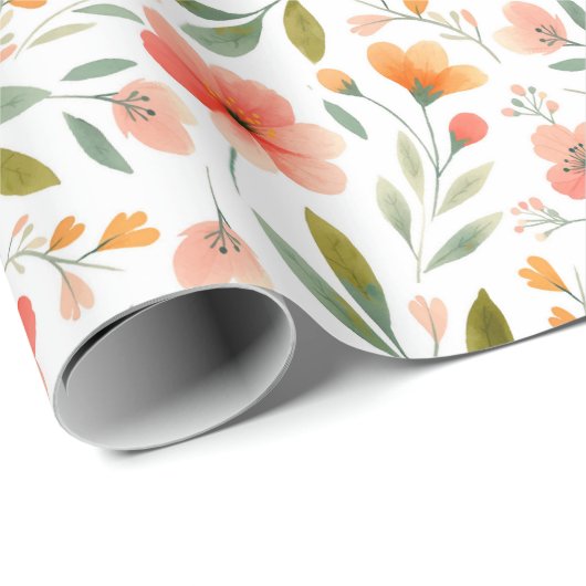 Vrolijke lente perzik bloemen cadeaupapier (Rol Hoek)