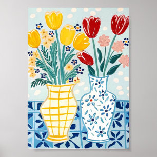 Vrolijke Lente Tulpen & Madeliefjes Kunstprint Poster