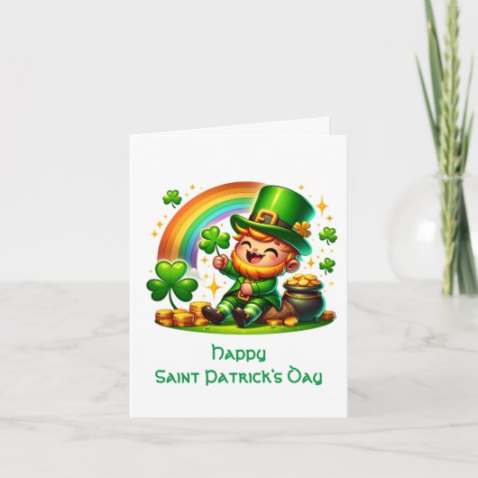 Vrolijke Leprechaun: Feestelijke St. Patrick's Dag Feestdagen Kaart (Voorkant)