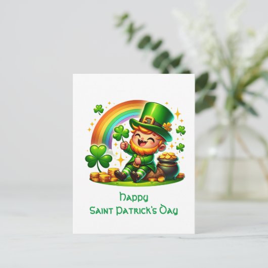 Vrolijke Leprechaun: Saint Patrick's Day feestelij Feestdagenkaart (Staand voorkant)