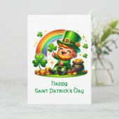 Vrolijke Leprechaun: Saint Patrick's Day Feestelij Feestdagenkaart (Staand voorkant)