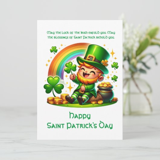 Vrolijke Leprechaun: Saint Patrick's Day feestelij Feestdagenkaart (Staand voorkant)