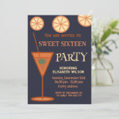 Vrolijke leuke coole cocktailparty zoet 16 kaart (Staand voorkant)