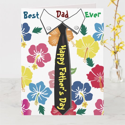 Vrolijke Leuke Vaderdag Kaart Met Stropdas Design (Gele Bloem)