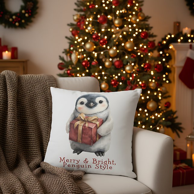 Vrolijke & Lichtgevende Pinguïn Kerstmis Kussen (Creator heeft geüpload)
