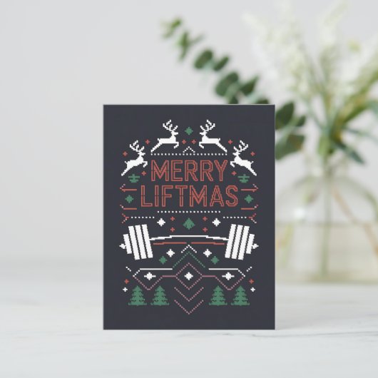 Vrolijke Liftmas Kerst Gym Santa Ugly Xmas Briefkaart (Staand voorkant)