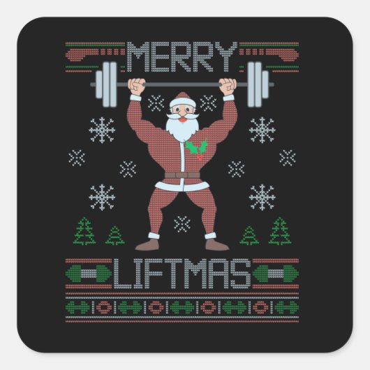 Vrolijke Liftmas Lelijke Kerst Gym Workout Vierkante Sticker (Voorkant)