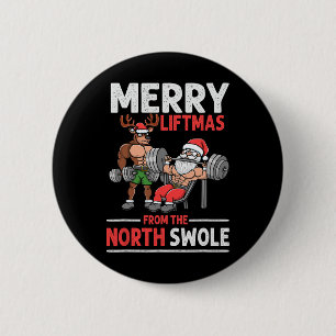 Vrolijke Liftmas van North Swolle Muscle Santa Gew Ronde Button 5,7 Cm