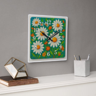 Vrolijke madeliefjes en wilde bloemen vierkante mu klok