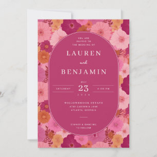 Vrolijke Magenta Bloemen Bruiloftsinvatie Kaart